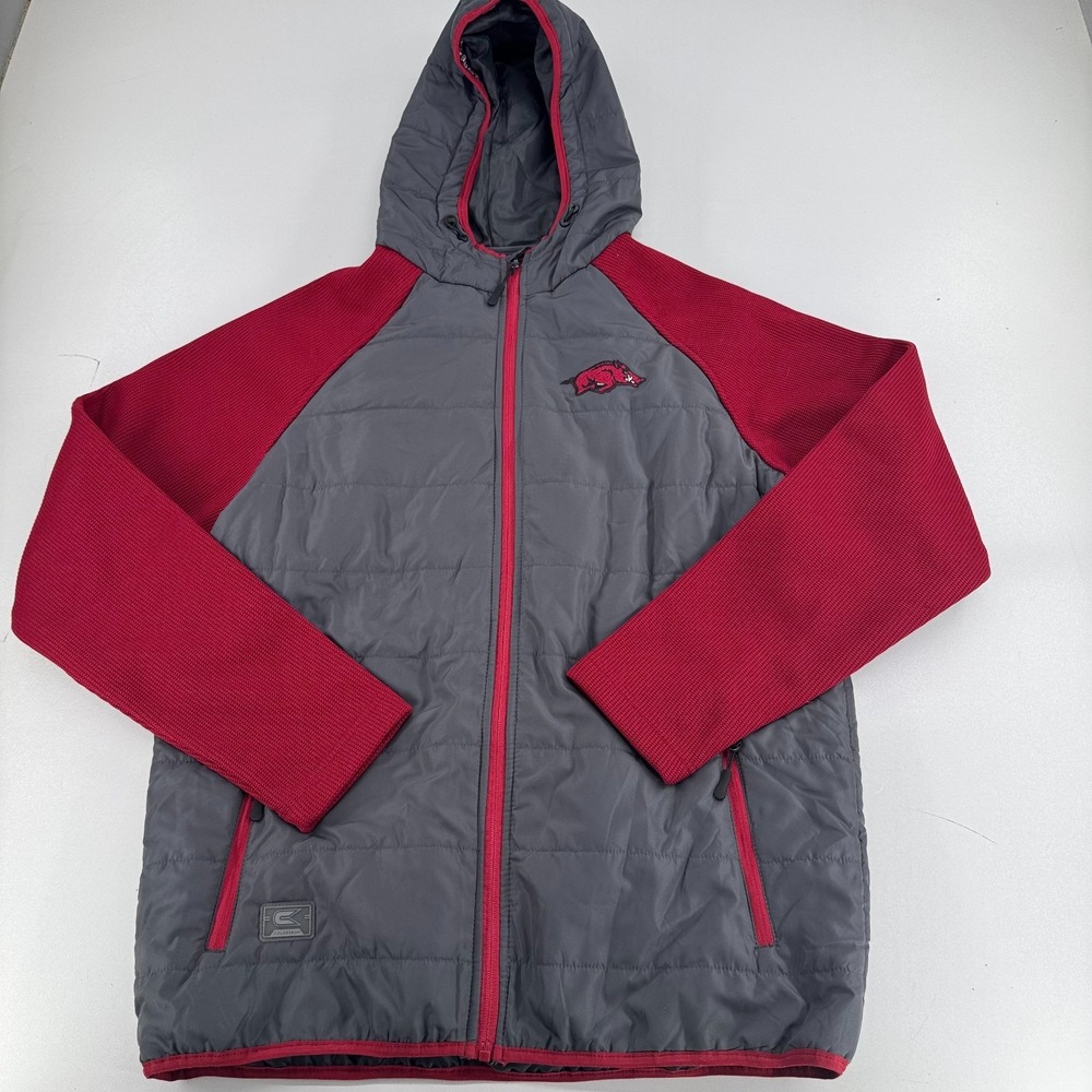 NEW Colosseum Arkansas Razorbacks MENS NCAA Charcoal Crimson Full Zip Hooded L